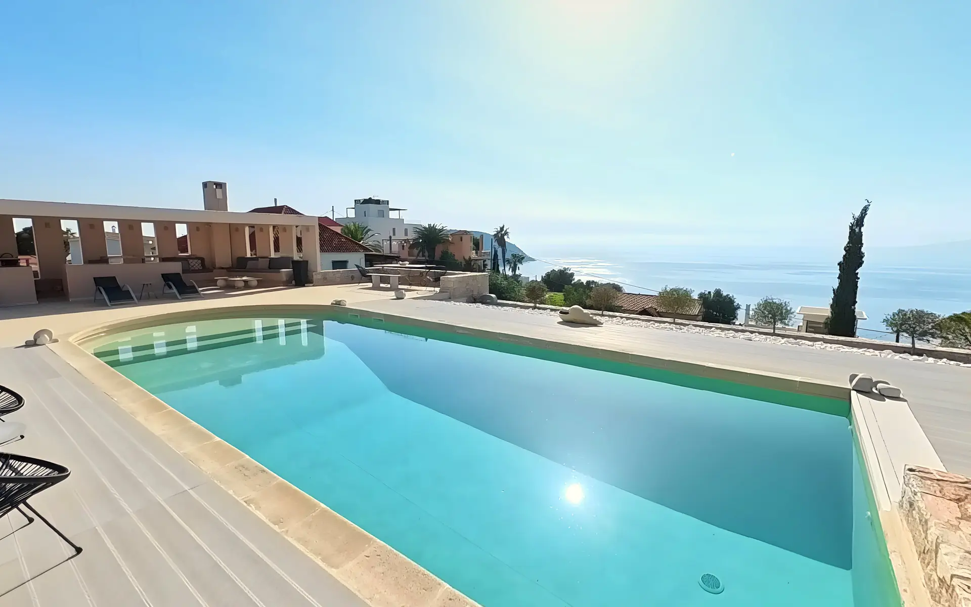 The Villa 360 pool terrace above the Saronic Gulf