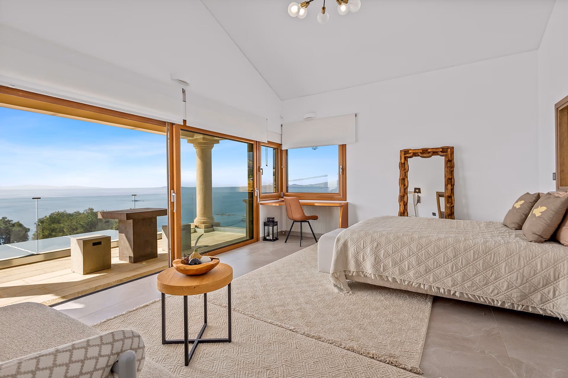 A top-floor View House suite framed by the Saronic Gulf